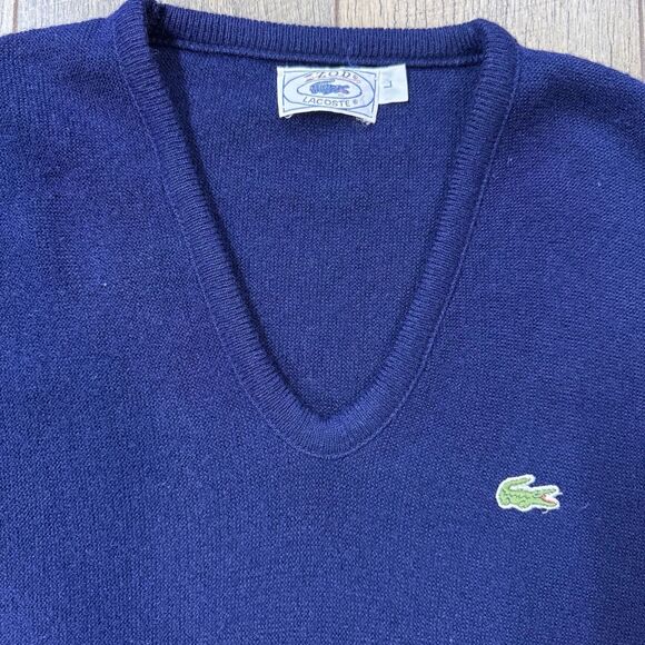 Vintage Izod Lacoste Sweater Mens Large Acrylic V Neck Navy Made In USA XL - Picture 4 of 4